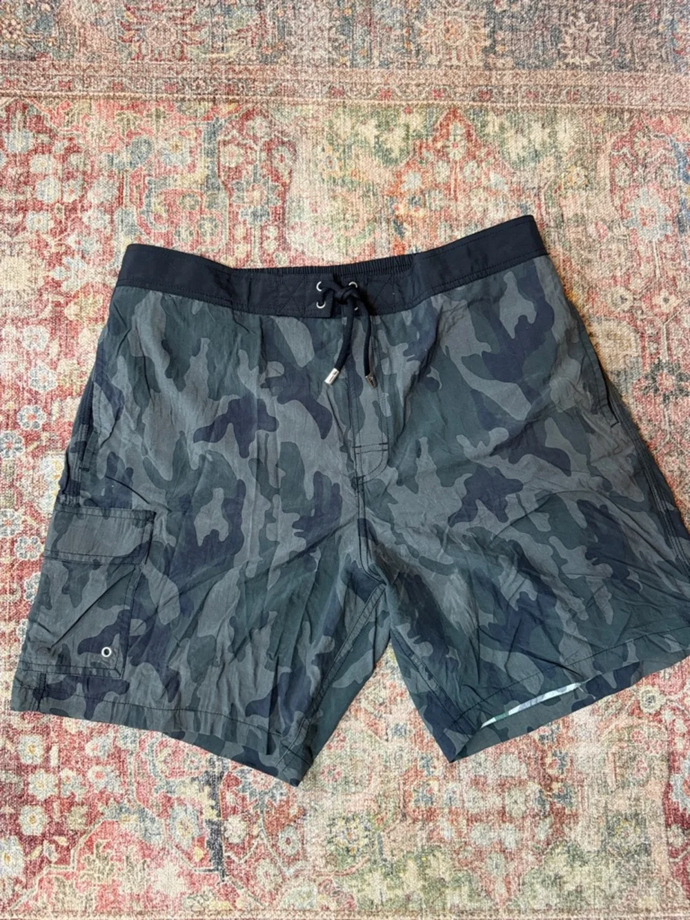 John Varvatos Men's Camouflage Swim Shorts - Black/Green - Picture 1 of 2